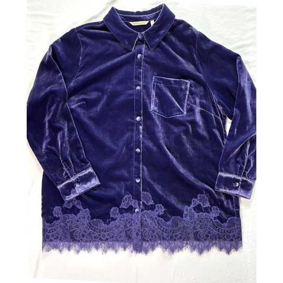 Soft Surroundings Eden Velvet Lace Button Down Shirt 1X Shacket Cozy Luxe Velvet - Picture 6 of 8